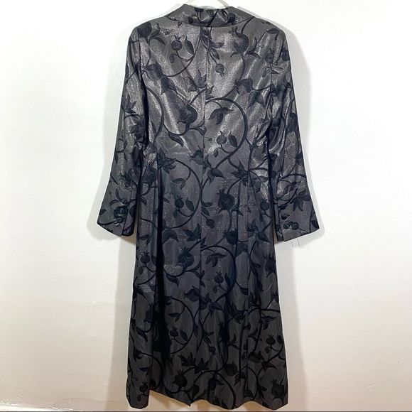 FRANCO MIRABELLI Couture Dark Silver Floral Trench Coat - Size 10 - Picture 6 of 12